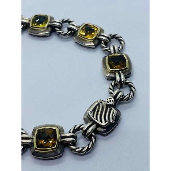 David Yurman Citrine Stones Albion Cable Bracelet Sterling 18K - Picture 2 of 13